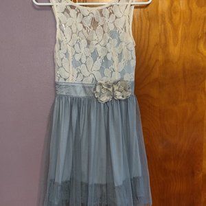 Modcloth Ryu Gray Floral Tulle Tea Dress Sz XS